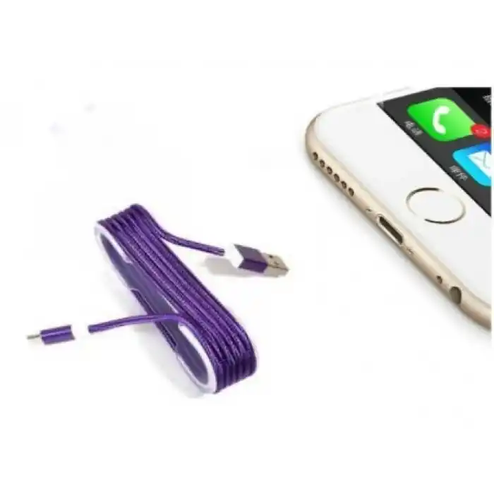 TCX İphone Örgü Şeklinde Renkli Çelik Şarj Data Kablosu - Mor