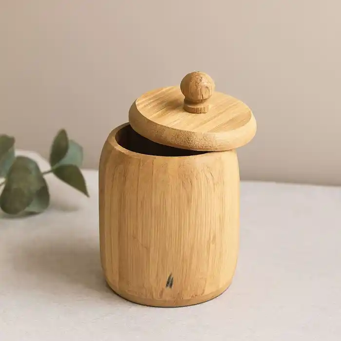 TCX Kapaklı Ahşap Bambu Şekerlik 7.5 x 8.5 cm