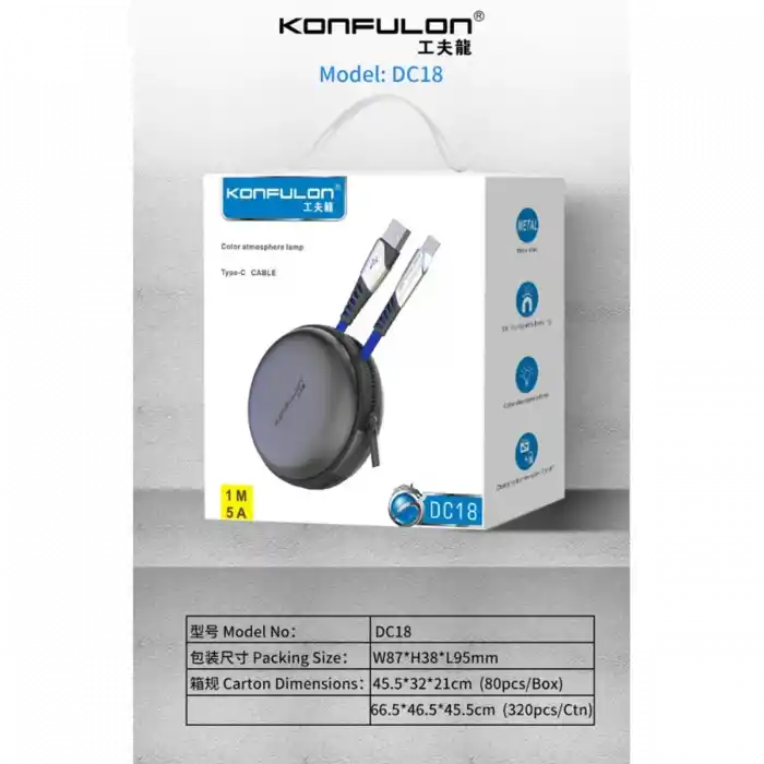 TCX Konfulon DC18 Type-C Kablo 1M 5A - Mavi