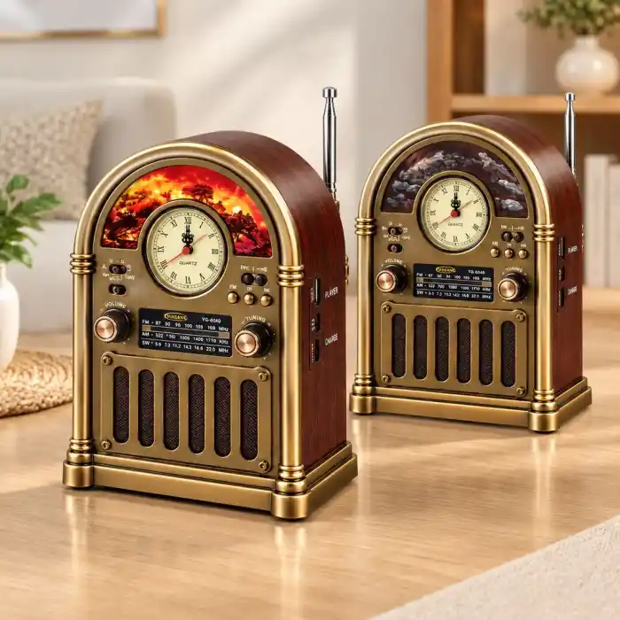 TCX Saatli Retro Şömine Radyo Hoparlör - Bluetooth USB Type-C