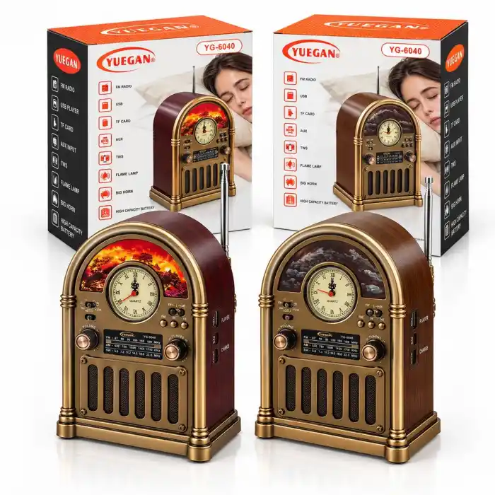 TCX Saatli Retro Şömine Radyo Hoparlör - Bluetooth USB Type-C