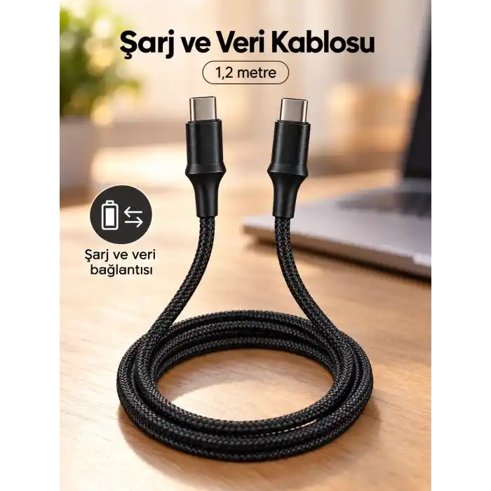 TCX Type C To Type C Led Işıklı Şarj Kablosu 1,2 Metre