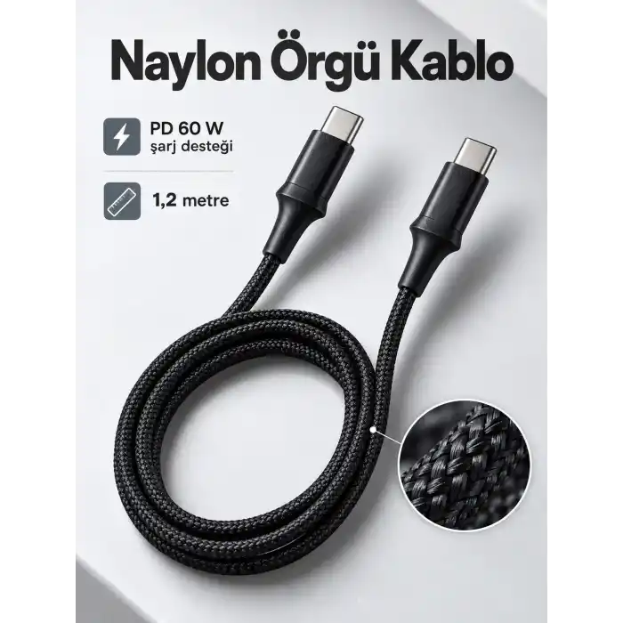 TCX Type C To Type C Led Işıklı Şarj Kablosu 1,2 Metre