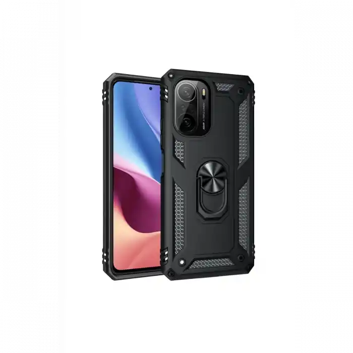 TCX Xiaomi Poco F3 Kılıf Sofya Yüzüklü Silikon Kapak - Siyah