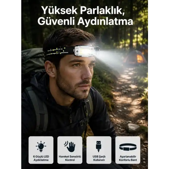 TCX Yüksek Işıklı Şarjlı Ve Sensörlü Led Kafa Lambası Kamp Lambası