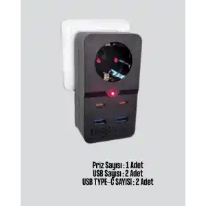 Termal Akım Korumalı Priz USB Type-C 10A 2500W