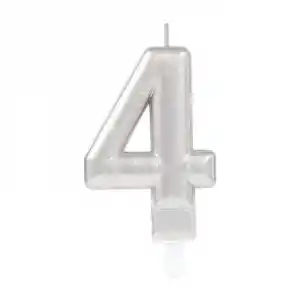 Şık 4 Rakam Mum Gümüş Renk 1 Adet