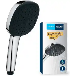 GROHE Vitalio Comfort 110 El Duşu, 3 Akışlı (Masaj, Yağmur & Jet), SmartSwitch, 110mm Kare Duş Başlığı, Silikon Halka, Kireç Önleyici Sistem, Krom, 26092001