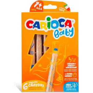 Carioca 3 In 1 Jumbo Bebek Ahşap Gövdeli Boya Kalemi 6Lı,Kalemtraş Hediyeli