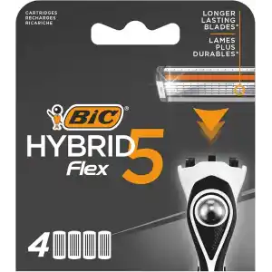 BIC Hybrid 5 Flex 4lü Yedek Tıraş Bıçağı Kartuşu (5 Bıçak), 5 Nano Teknolojik Titanyum Bıçak, E Vitamini ile Zenginleştirilmiş Geniş Kayganlaştırıcı Bant