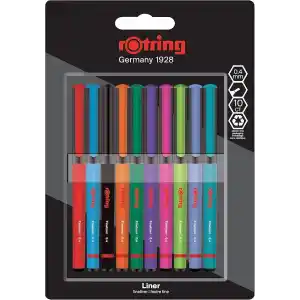 rOtring Fineliner, İnce Keçe Uçlu Kalem 0.4 mm, 10lu Paket, Karışık Renkler