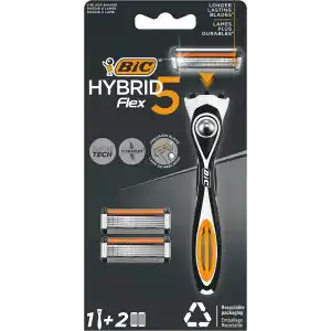 BIC Hybrid 5 Flex Erkek Tıraş Bıçağı 1 Sap ve 2 Yedek Başlık (5 Bıçak), 5 Nano Teknolojik Titanyum Bıçak, E Vitamini ile Zenginleştirilmiş Geniş Kayganlaştırıcı Bant