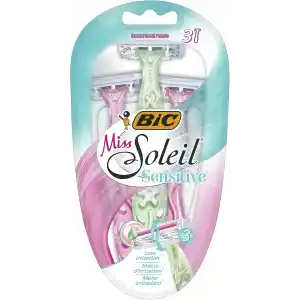 BIC Miss Soleil Sensitive Kadın Tıraş Bıçağı 3lü Blister (3 Bıçak), Oynar Başlık, Aloe Vera ile Zenginleştirilmiş Kayganlaştırıcı Jel Şerit