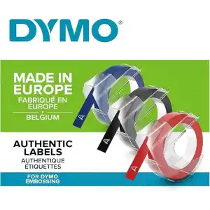 Dymo 3D Plastik Kabartma Şerit (9 mm x 3 mt), 3lü Paket, Siyah/Kırmızı/Mavi - S0847750