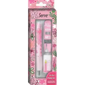 Serve Doğa Desenli Deep Kalem, Deep Silgi ve Deep Min, 0.7 mm, Şeker Pembe