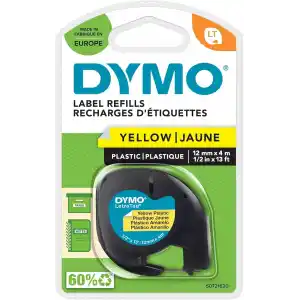 Dymo S0721620, LetraTag Plastik Şerit (12 mm X 4 mt), Sarı (59423)