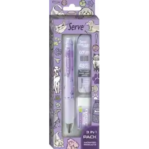 Serve Doğa Desenli Deep Kalem, Deep Silgi ve Deep Min, 0.7 mm, Lavanta