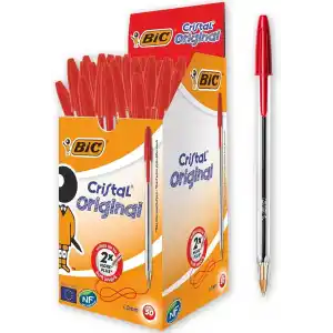 BIC Cristal Medium Tükenmez Kalem Kırmızı 50li Kutu, 1.0 mm Orta Kalınlıkta Uç, Şeffaf Gövde, Delikli Kapak