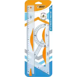 BIC Çizim ve Geometri Seti, 1 Adet Cetvel 1 Adet Gönye ve 1 Adet Açıölçer, Şeffaf Plastik, Kaymaz Tutma Kısımları