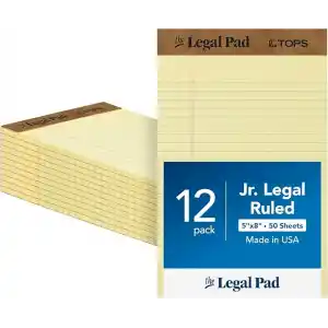 TOPS 12,7 x 20,3 cm Yasal Bloknotlar, 12’li Paket, The Legal Pad Markası, Dar Çizgili, Sarı Kağıt, Her Yazı Bloknotunda 50 Yaprak, ABD’de Üretilmiştir