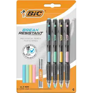 BIC Break Resistance 0.7mm Uçlu Kalem, 4lü Blister Versatil Kalem, 4 Adet Silgi, 6 Adet Yedek Uç,Yandan Basmalı Sistem