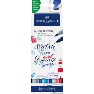 Faber-Castell Goldfaber Aqua Çift Uç Markör Kaligrafi 6’lı Seaside, Fırça ve Fineliner, Solmaya Dayanıklı Mürekkep, Çevre Dostu
