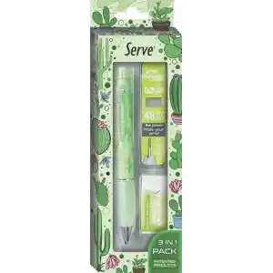 Serve Doğa Desenli Deep Kalem, Deep Silgi ve Deep Min, 0.7 mm, Elma Yeşili