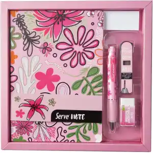 SERVE DEFTER SETI - DESENLİ SEKER PEMBE ÖZEL KUTUDA