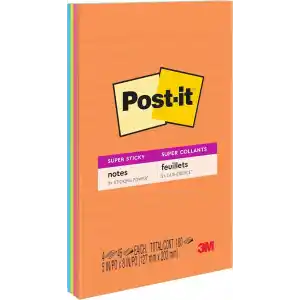 Post-it Süper Yapışkan Çizgili Notlar, 4 Yapışkan Not Defteri, 12,7 x 20,32 cm, Yurdunuzda, Evinizde veya Ofisinizde Organizasyon için İdeal, Energy Boost Koleksiyonu