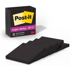 Post-it S per Yap kan Notlar, 3x3 in, 5 Ped, 2x Yap t rma G c, Siyah (654-5SSSC)