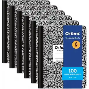Oxford Kompozisyon not defterleri, okul malzemeleri, okul için not defterleri, okul ve ofis için Compbook defteri, dergi, kolej kağıdı, 24,5 x 19,8 cm, 100 yaprak, siyah, 6 adet (63767)