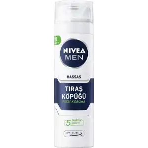 NIVEA MEN Erkek Hassas Tıraş Köpüğü 200 ml, Hassas Ciltlere Özel Hızlı Koruma, Yanma Karşıtı, Alkolsüz Formül