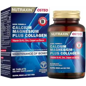 Nutraxin Bone Formula Calcium Magnesium + Collagen – 90 Tablet: Tip I Kolajen, Kalsiyum, D Vitamini, Magnezyum, Çinko & Bakır İçeren Takviye