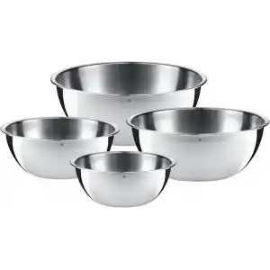 WMF Gourmet 4 Parça Paslanmaz Çelik Karıştırma Kabı Seti, 0,75 L - 2,75 L, Karıştırma Kabı, Salata Kasesi, Servis Kasesi, Cromargan®, Üst Üste Saklanabilir