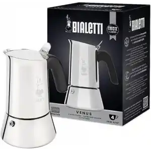 Bialetti - Venus: 4 Cups Ocak Üstü Espresso Pişirici - 170ml - Gümüş Renk - Paslanmaz Çelik Gövde - Patentli Güvenlik Valfi - Tüm Ocak Türleri İçin Uygundur (İndüksiyon Dahil)