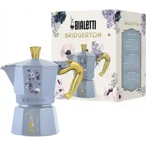 Bialetti - Moka Express Bridgerton: 3 Cups Ocak Üstü Espresso Pişirici - 130ml - Mavi Renk - Alüminyum Gövde - Patentli Güvenlik Valfi - Tüm Ocak Türleri İçin Uygundur (İndüksiyon Hariç)