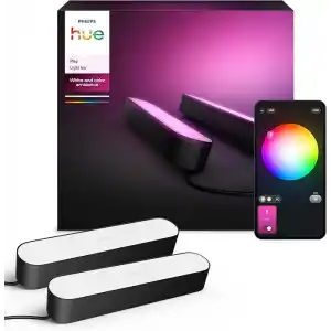 Philips Hue Play Pack Ambiance Beyaz ve Renkli, Siyah, 2.6.6W Temel Paket Kiti, Alexa, Google Assistant ve Apple Homekit ile çalışır - 25.000 Saat Ampul Kullanım Ömrü