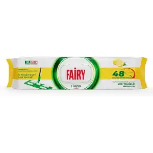 Fairy Çok Amaçlı Mop Uyumlu Yer Temizlik Havlusu 50 Yaprak | Limon Yağlı | Beyaz Sirke Karbonat | 48 Saat Temizlik Etkili | İz Bırakmayan Formül