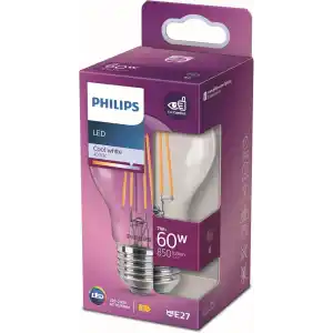 Philips LED Classic 60W A60 Filament Ampul, 4000K Soğuk Beyaz, E27 Normal Duy, Dim Edilmez