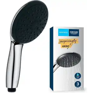 GROHE Vitalio Start 110 El Duşu, 3 Akışlı (Masaj, Yağmur & Jet), SmartSwitch, 110mm Yuvarlak Duş Başlığı, Silikon Halka, Kireç Önleyici Sistem, Krom, 26031001
