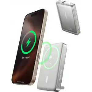 Baseus Nomos 3ü 1 arada MagSafe10000mAh Power Bank - Qi2 15W Kablosuz Şarj, 45W Dahili Çift Yönlü Hızlı Şarj Kablolu, Gri