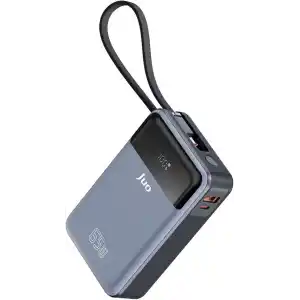 Juo 20000mAh 65W LED Ekranlı USB-A + Type-C Kablolu Taşınabilir Hızlı Şarj Cihazı Powerbank
