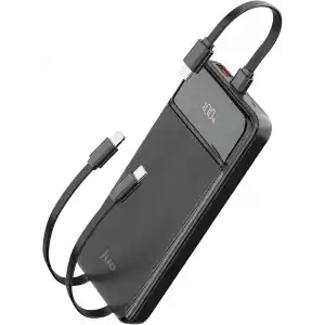 Juo 10000mAh 22.5W Led Ekranlı Lightning ve Type-C Kablolu Powerbank Taşınabilir Hızlı Şarj Cihazı Siyah