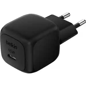 Belkin Kompakt Duvar Şarj Cihazı 45 W, Apple iPhone 17, 16 and 15 Serisi, Samsung Galaxy S25, iPad, AirPods ve Daha Fazlası için USB-C Güç İletimli Hızlı Şarj, Siyah