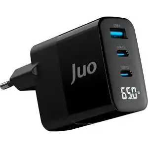 Juo 65W GaN Led Ekranlı Hızlı Şarj Cihazı 2 Type-C + USB-A iPhone & iPad & Notebook Uyumlu Şarj Aleti