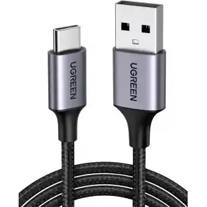 UGREEN 2.0 A USB-A & USB-C Örgülü Şarj ve Data Kablosu, 25 Santimetre, Siyah, 60124