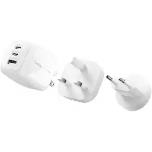 Belkin 3 Bağlantı Noktalı USB-C Şarj Cihazı, 70 W, 2x USB-C ve 1x USB-A GaN Duvar Tipi, ABD/İngiltere/AB Fişleri, MacBook, iPhone, iPad Pro, Samsung Galaxy, Google Pixel vb. için Hızlı Şarj - Beyaz