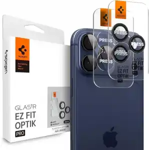 Spigen iPhone 17 Pro/Pro Max / 16 Pro/16 Pro Max / 15 Pro/15 Pro Max ile Uyumlu Kamera Lens Koruyucu Cam Kolay Kurulum Glas.tR EZ Fit Optik Pro (2 Adet) Black - AGL05205