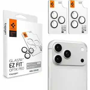 Spigen iPhone 18 Pro Max / 18 Pro ile Uyumlu Kamera Lens Koruyucu Cam Kolay Kurulum Glas.tR EZ Fit Optik Pro (2 Adet) Silver - AGL12046