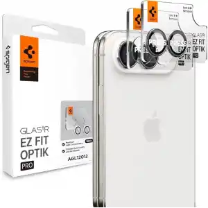 Spigen iPhone Duo ile Uyumlu Kamera Lens Koruyucu Cam Kolay Kurulum Glas.tR EZ Fit Optik Pro (2 Adet) White - AGL12012